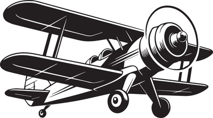 vintage biplane vector illustration classic aircraft drawing black and white retro aviation design for historical pilots © AIcon Star