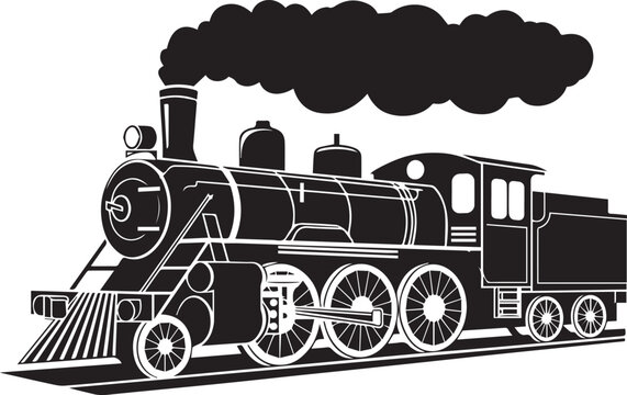 vintage steam train vector illustration in black and white line art highlighting classic locomotive design details