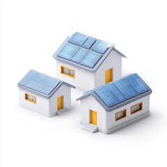 Three houses with solar panels on the roof
