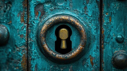 Antique Keyhole: Teal Door, Rustic Charm