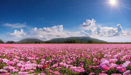 Obraz premium a breathtaking vista of pink flowers blooming in vast field under the sky