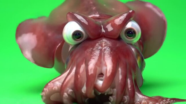 Close up of a cute dumbo octopus on a bright green background
