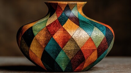 Colorful, geometric wooden vase (1)