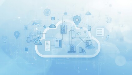 "Cloud Computing Network with Connected Devices and Data Flow in Digital Environment"