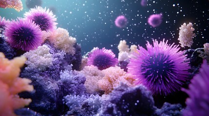 Obraz premium Vibrant Microscopic Purple Virus Cluster Abstract Background