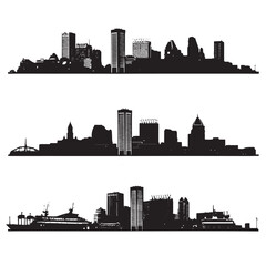 Naklejka premium Baltimore city skyline silhouette set, Black & White silhouette set