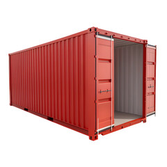 3d icon of red shipping container isolated on transparent background