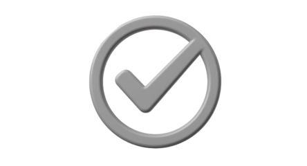 3D Rendered Gray Check Mark in a Circle on a Transparent Background - Symbol, Icon, Approved, Validation