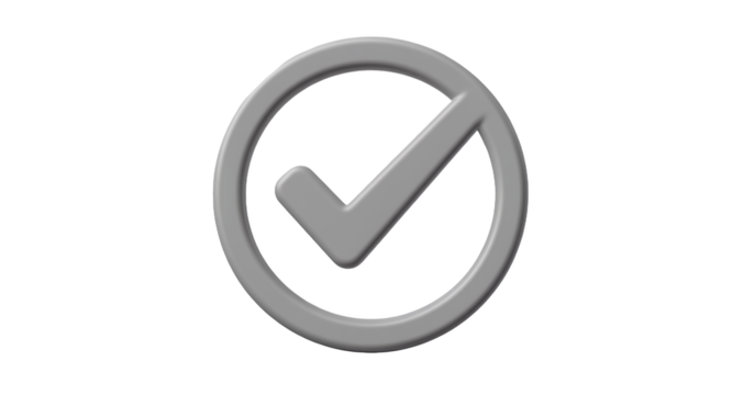 3D Rendered Gray Check Mark in a Circle on a Transparent Background - Symbol, Icon, Approved, Validation