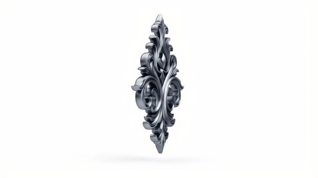 Elegant Ornate Baroque Metal Ornament Slowly Rotating on a White Background