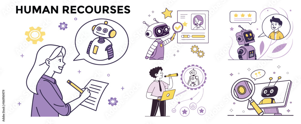 Aufkleber human resources and artificial intelligence working together illustration showcasing future recruitm