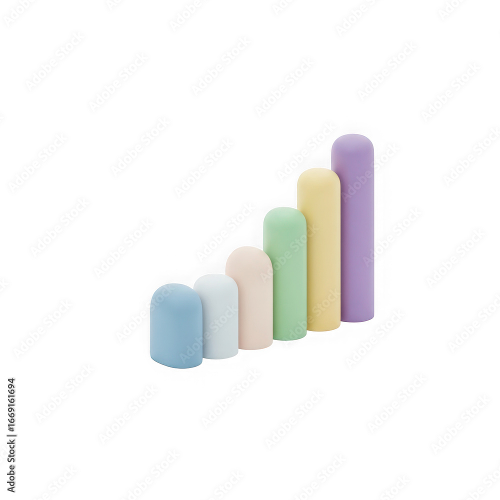 Poster 3d icon of a set of colorful chalk sticks arranged in ascending order of height, isolated on transpa
