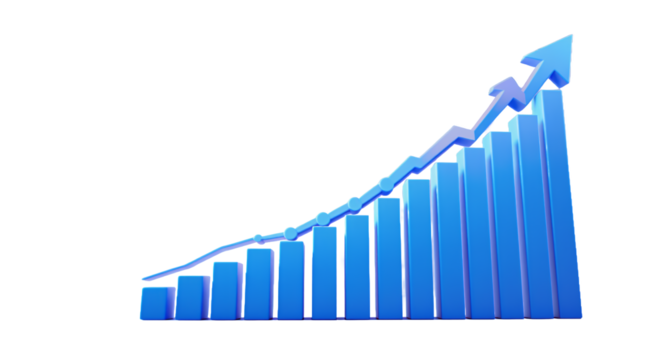 Abstract illustration of rising bar graph and upward arrow, indicating success