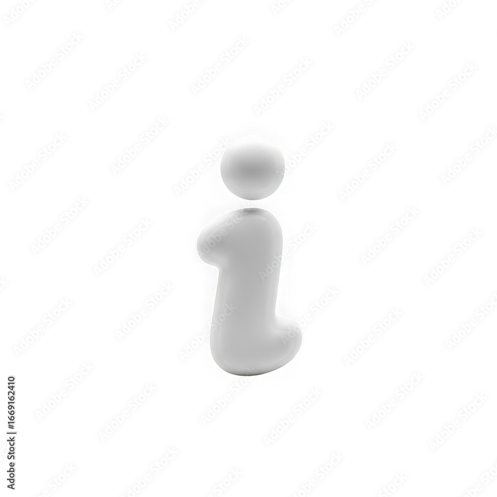 Poster 3d icon of 3d lowercase letter i with a spherical top, isolated on white isolated on transparent bac