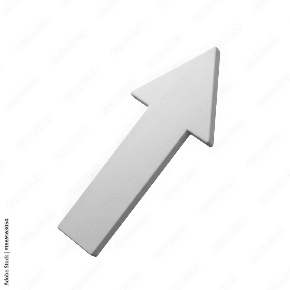 Poster 3d icon of white arrow pointing upwards and to the right, isolated on transparent background