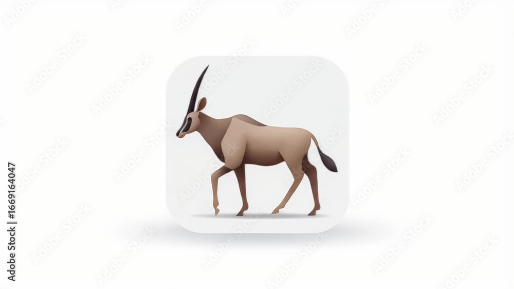 Poster animated oryx: smooth, stylized 3d animation of a running oryx antelope