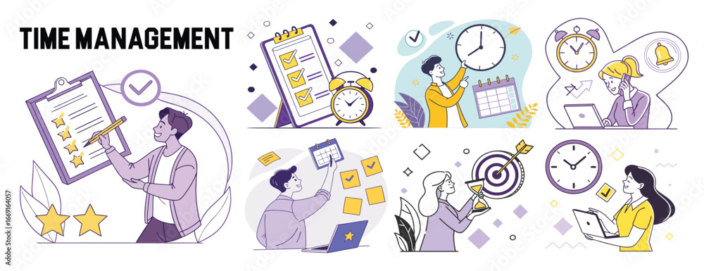 Poster effective time management strategies and techniques for productivity and success illustration with c