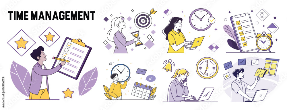 Poster efficient time management strategies and productivity techniques for success business people and stu