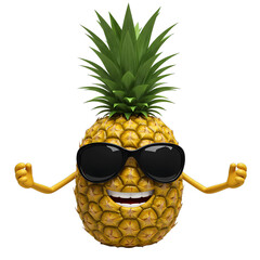 Smiling pineapple with sunglasses in summer mood