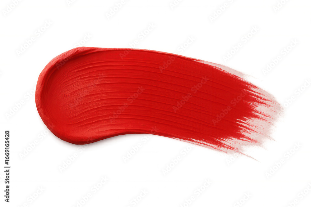 Poster Red paint brush stroke creating dynamic, textured shape against transparent backdrop, adding bold visual accent to graphic design projects