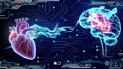 digital interface representation showing heart and brain on abstract background - Powered by Adobe