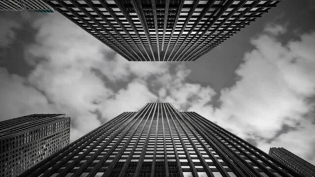Monochrome Vertical Composition of Dense Metropolitan Area with Tall Glassed-Towered Buildings
