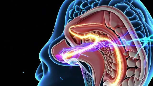 Acoustic vibrations propagating through the auditory system of human leading to neural interpretation in the brain