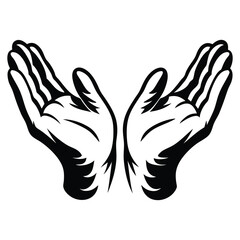 Obraz premium Hands raised in supplication black and white artistic illustration for digital design