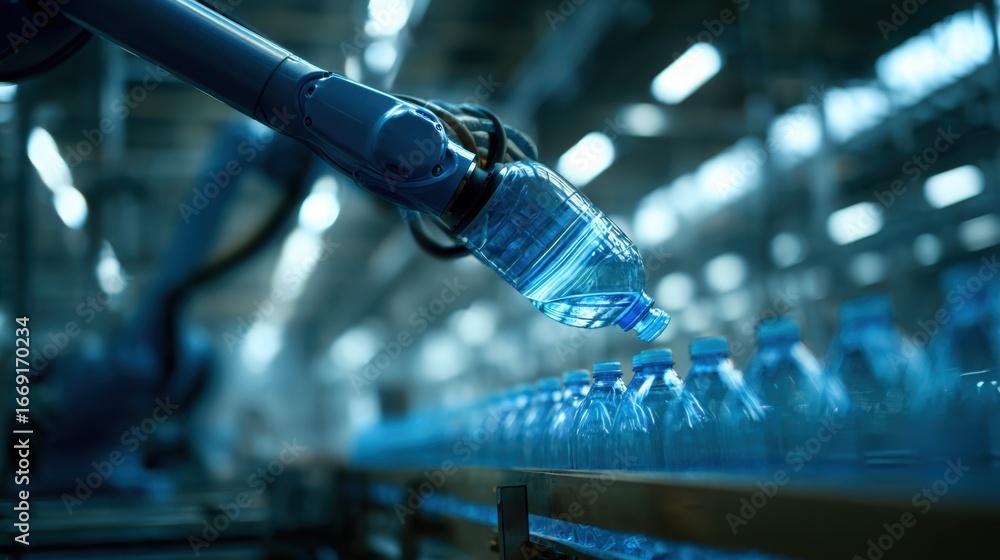 Poster closeup view of an industrial robot sealing sporting goods with speed and accuracy highlighting adva