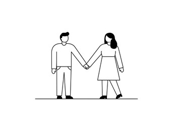Man and Woman Holding Hands: Simple Line Art Illustration.