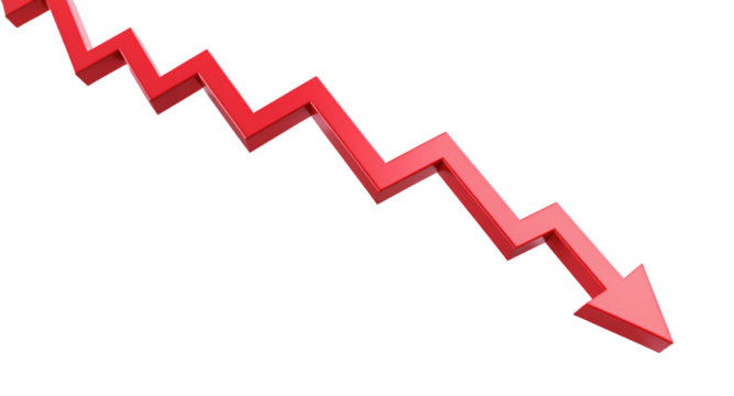 Downward Trend Red Arrow on White Background
