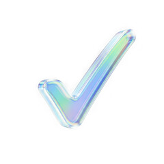 3d icon of a holographic iridescent checkmark symbol, isolated on a transparent background