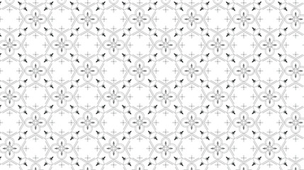 Seamless Black and White Arabic Floral Pattern with Geometric Islamic Arabesque Motifs, Traditional Decorative Ornaments, and Intricate Line Art for Elegant Backgrounds, Wallpaper,