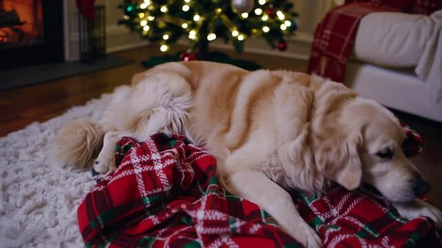 Canine Companion Resting Peacefully During the Christmas Holiday Season canine companion rests peacefully and slumbers during the Christmas holiday season