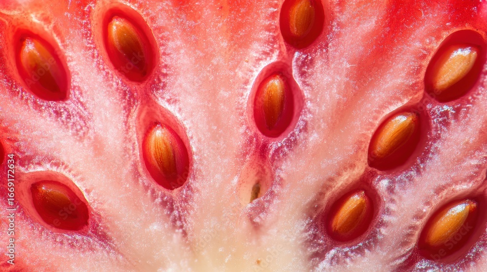 Poster close-up view of a strawberry's inner structure.