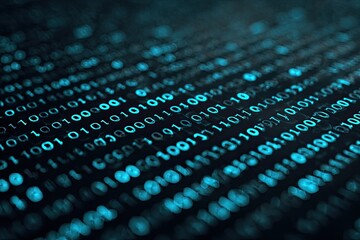 Close-up view of binary code.  Blurred digital data streams