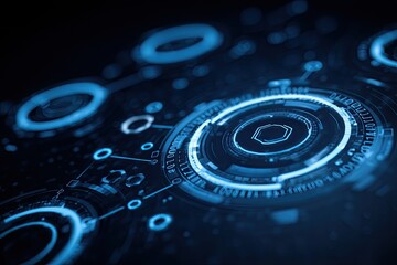 Abstract digital interface with glowing blue rings