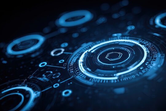 Abstract digital interface with glowing blue rings