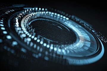 Abstract circular interface with swirling light blue elements