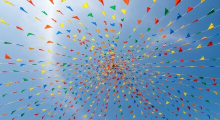 Vibrant Celebration Bunting Radiating Against a Bright Blue Sky