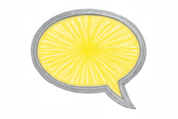 Hand-drawn yellow speech bubble with radiating lines conveys positive message on a transparent background, ideal for communication and expression