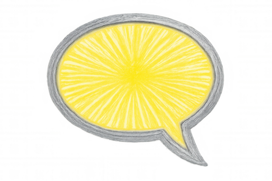 Hand-drawn yellow speech bubble with radiating lines conveys positive message on a transparent background, ideal for communication and expression