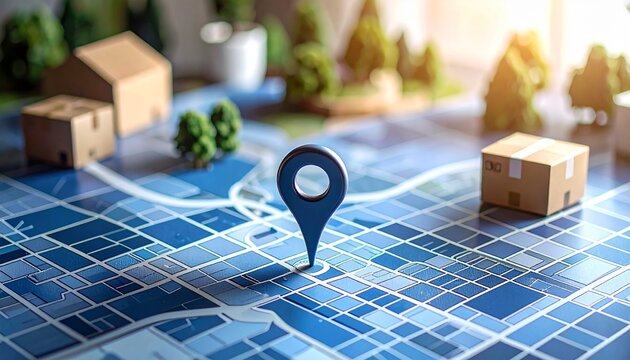 Geo-targeting for local business delivery, showcasing regional logistics and e-commerce shipping with a map pin - Powered by Adobe