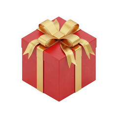 Obraz premium 3d icon of a festive red gift box with a golden ribbon and bow, isolated on transparent background