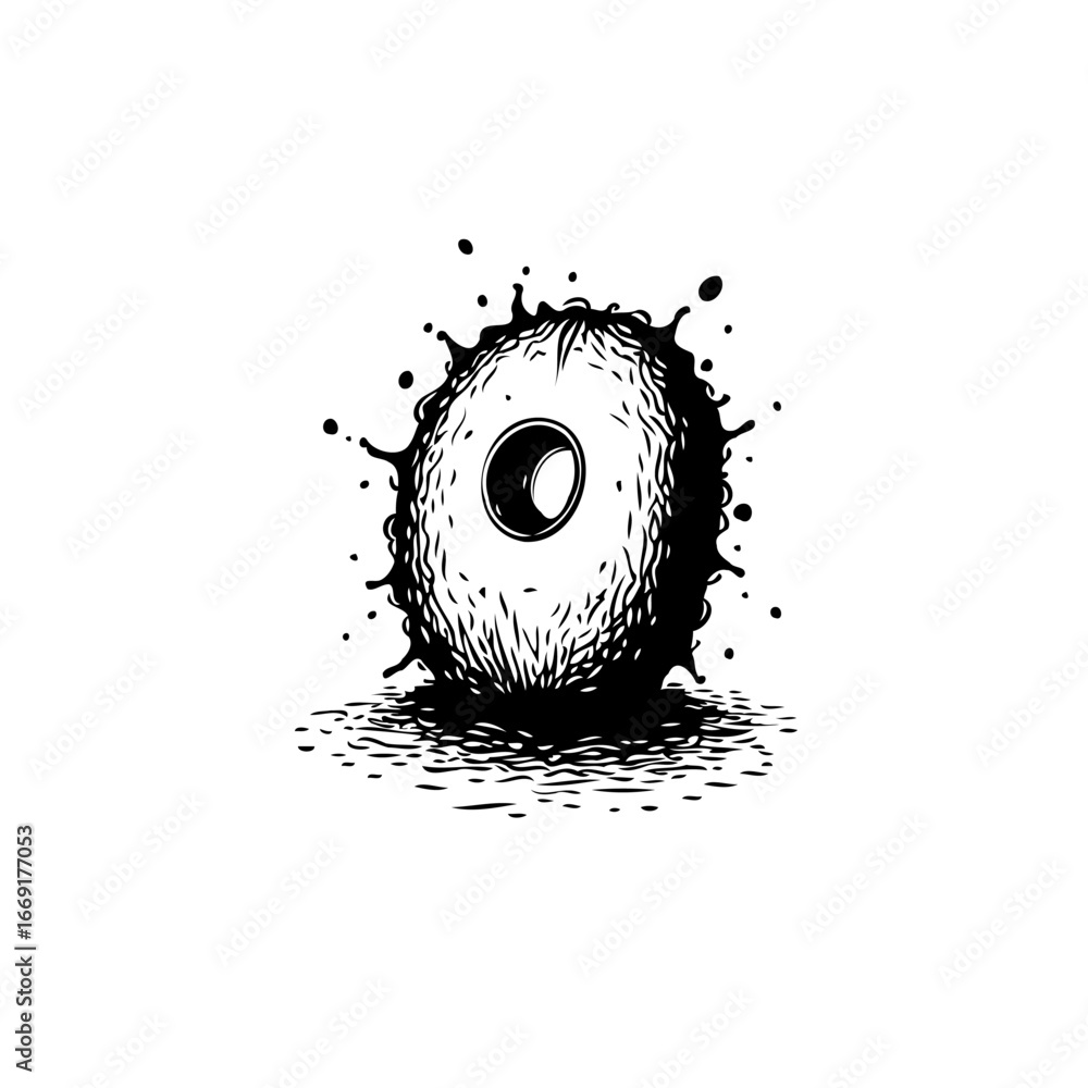 Poster abstract donut illustration with rough texture effect and splatter design on a white canvas