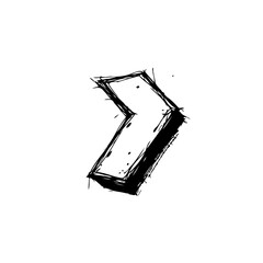 Abstract directional mark: A rightward grunge symbol with textured edge points the way forward in