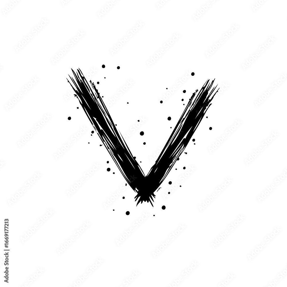 Poster abstract letter v formation created with dynamic brushstrokes and artistic splatter effect for