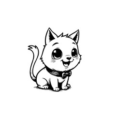 Adorable cartoon cat illustration sitting with a charming bow tie showcasing simplicity and