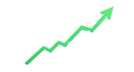 Growth and Success Concept with Green Arrow on White Background