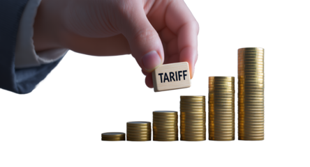 Hand Placing Block on Growing Stacks of Coins.
